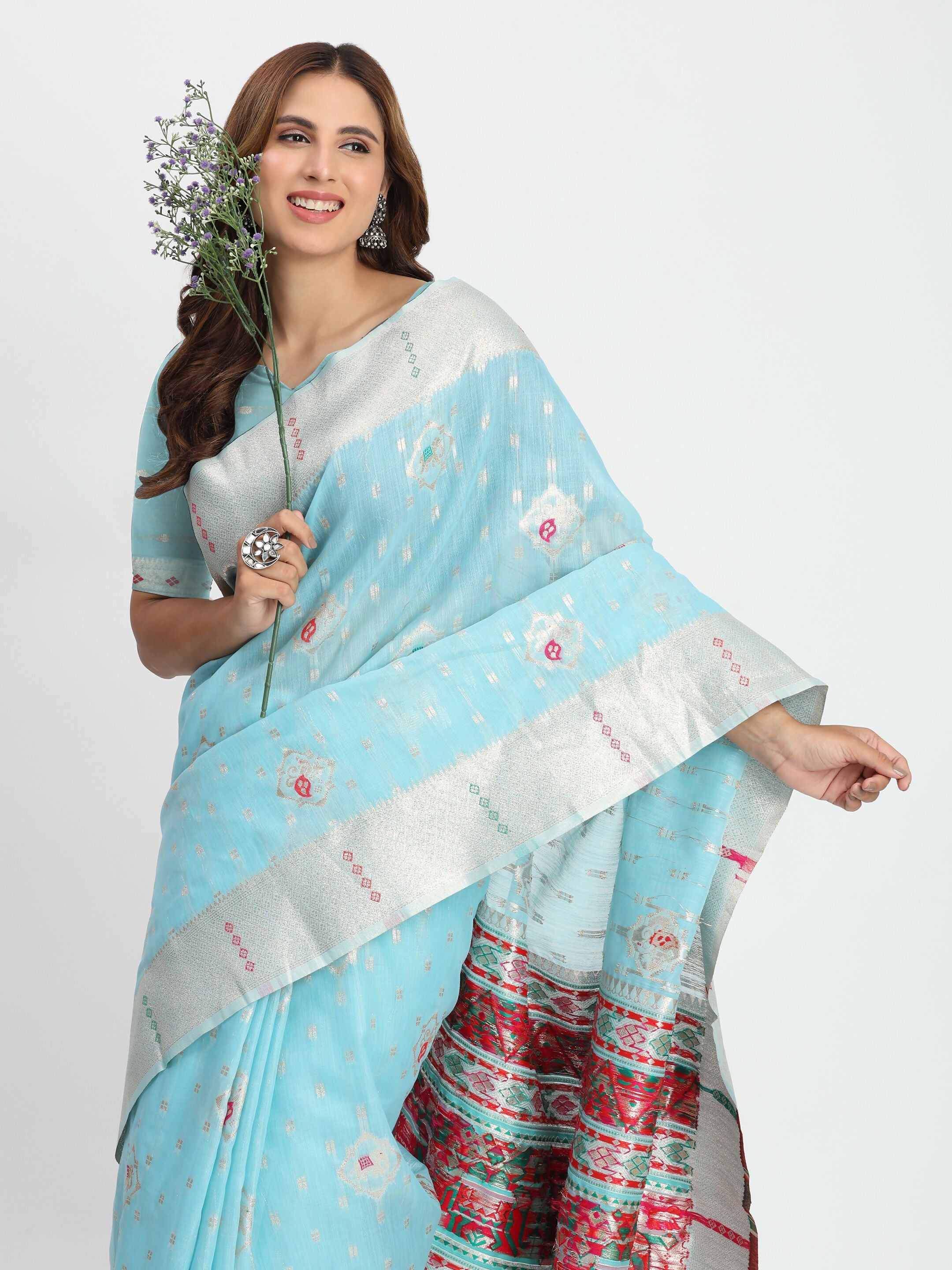 Shree Shyam Fashion Linen Cotton Sky Blue Saree