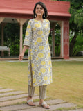 Aramya Straight Soft Cotton Floral Print Women's Kurta - Yellow