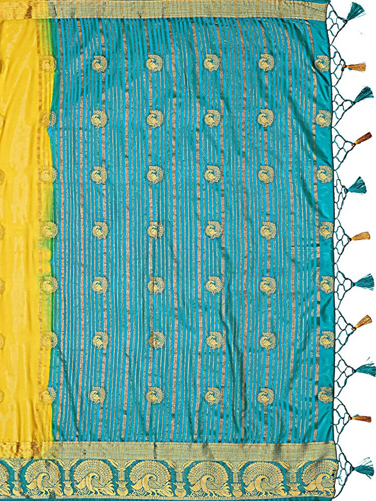 Mimosa Women's Yellow Mysore Silk Crepe Saree With Blouse