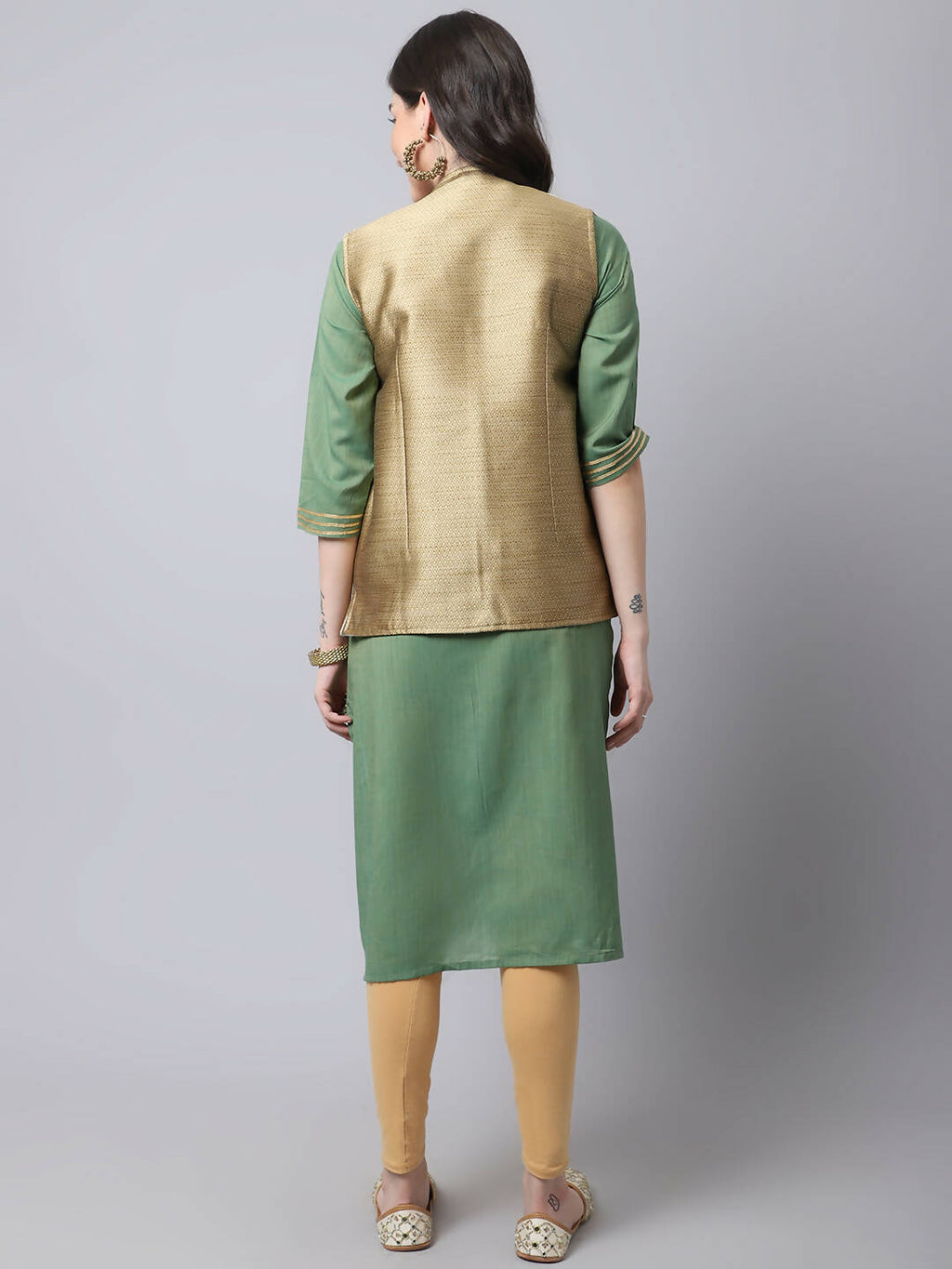 Even Apparels Beige Bansari Silk Open Front Women's Gillet