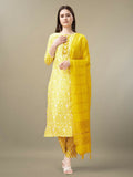 Jyoti Fashion Women's Yellow Rayon Embroidery & Sequence work Kurta with Trouser & Dupatta