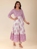 Aramya Anarkali Soft Cotton Floral Print Women's Kurta - White