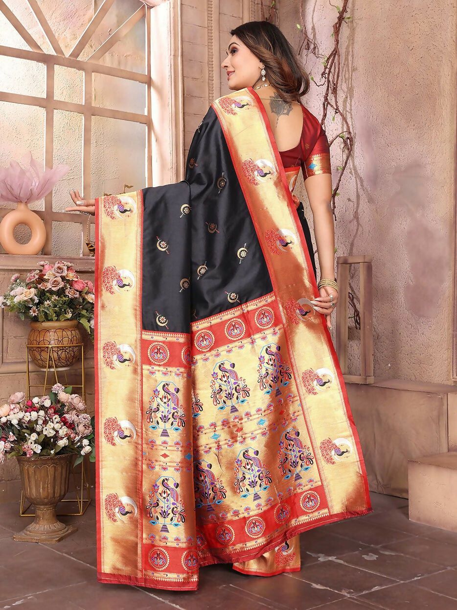 Joban Fashion Paithani Black Woven Soft Silk Saree