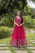 Vastranavya Premium Designer Faux Blooming with Embroidery Zari Sequins work Gown - Pink