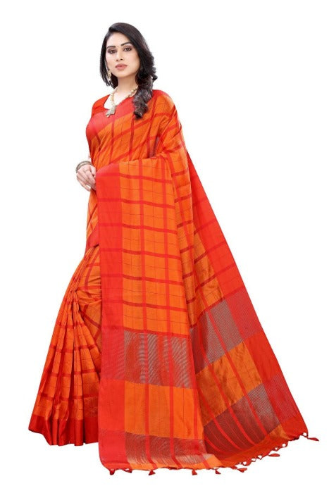 Vamika Orange Cotton Silk Weaving Saree (SATURN ORANGE)