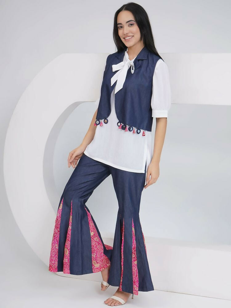Joban Fashion White Rayon Crepe Hand-Embellished (Mirror Work) Sharara with Shirt and Jacket