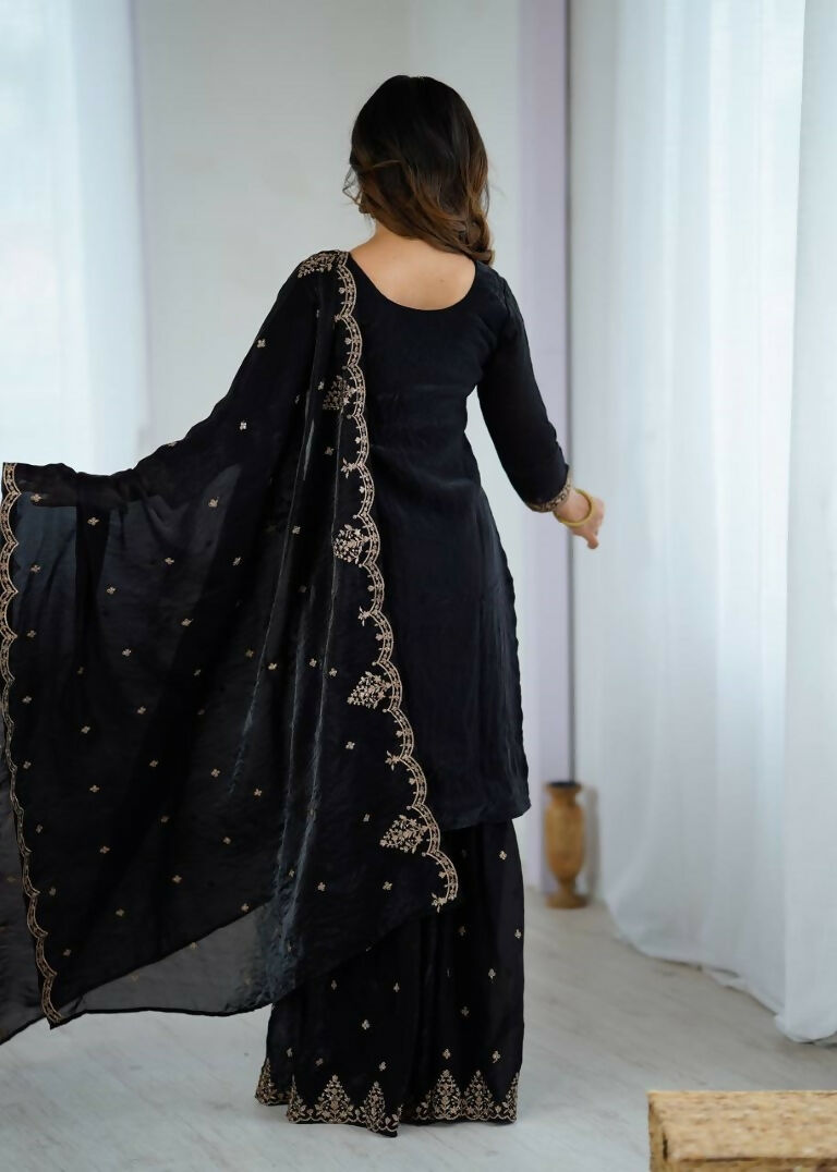 Teeya Creation Black Color Crunchy Silk Embroidery Work Wedding Wear Salwar Suit