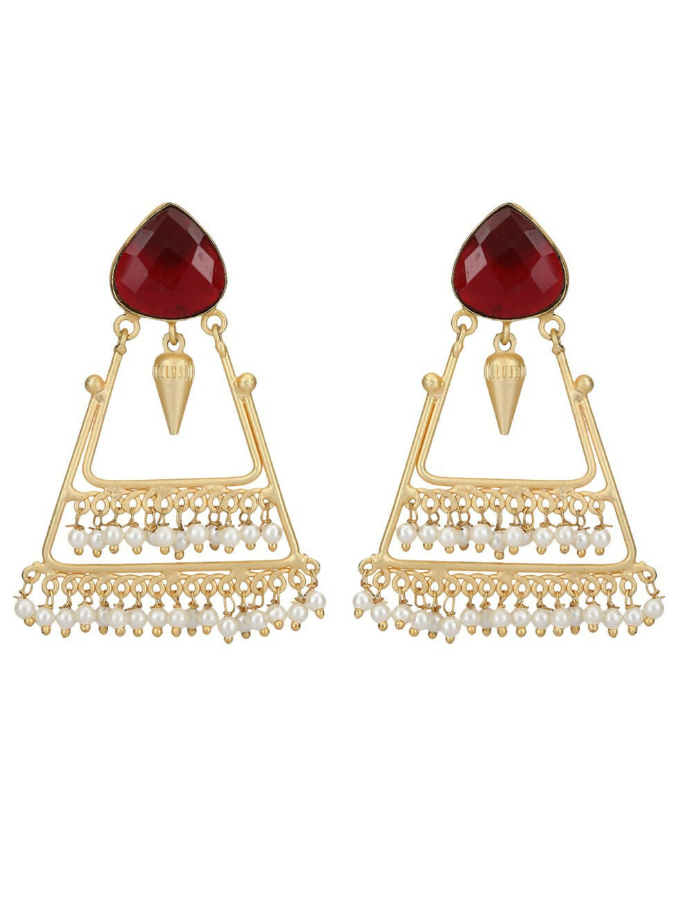 Joban Fashion Women Handcrafted Red Stone Matte Gold Earrings