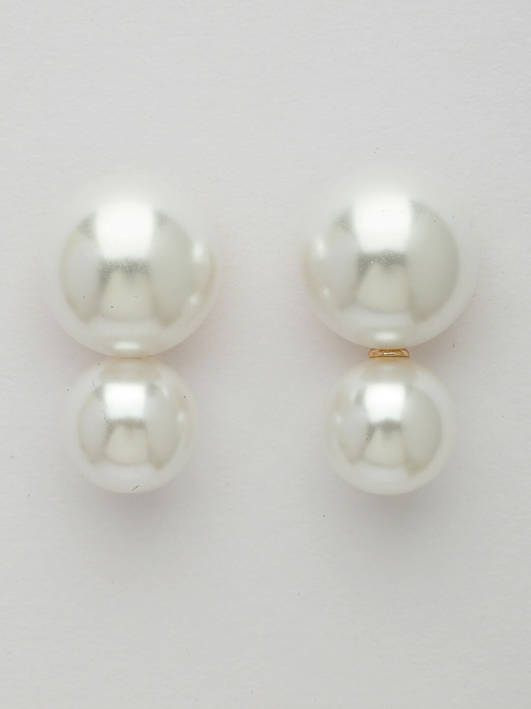 NVR Women's White Pearl Gold-Polished Circular Drop Earring