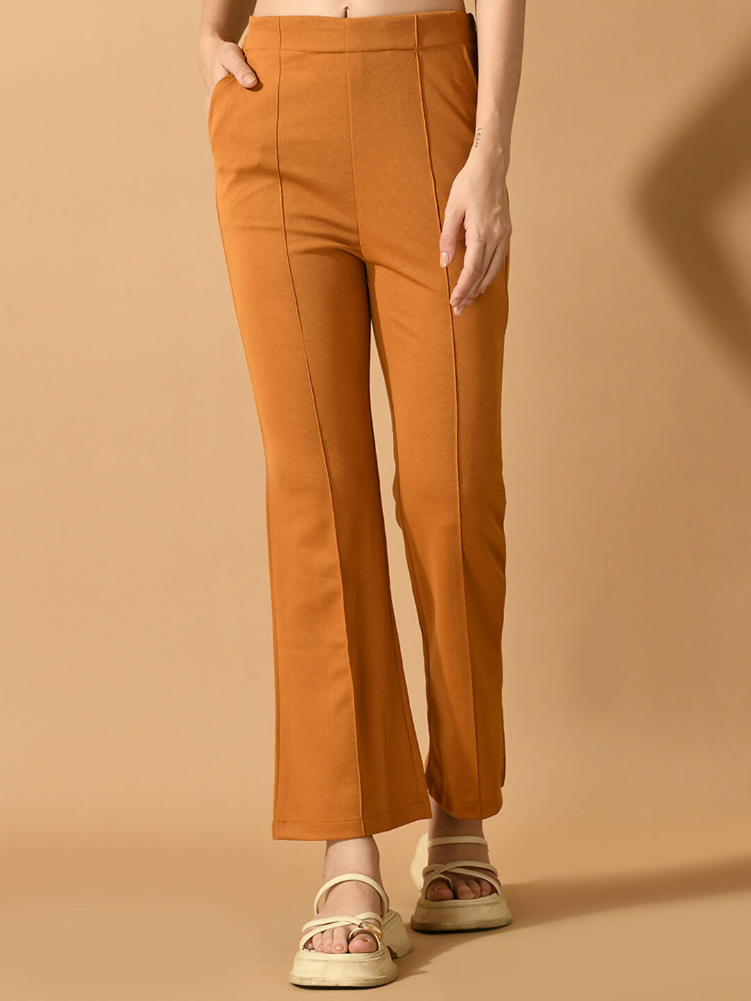 Myshka Women's Mustard Solid Top With Trousers