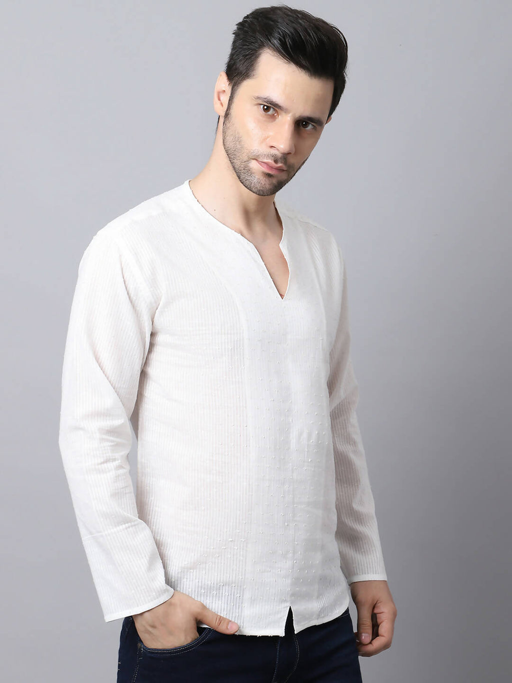 Even Apparels White Pure Cotton Round Neck Slit Kurta