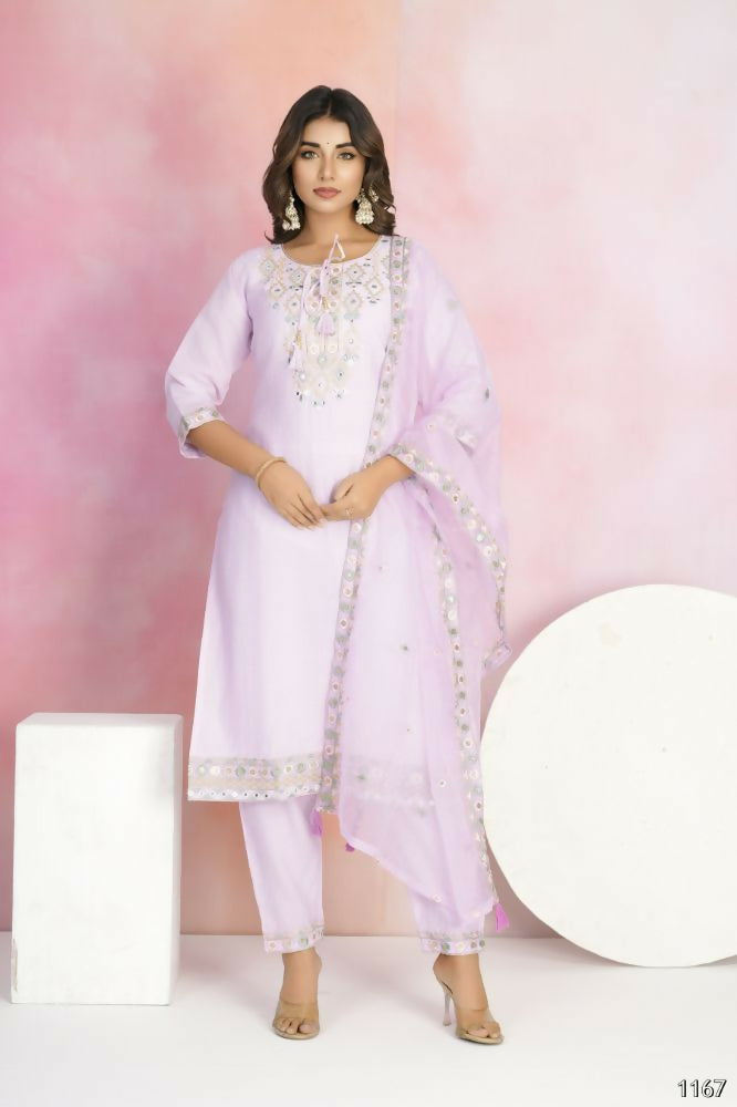 Ethnic Festive Wear Chanderi Pink Stitched Suit With Dupatta - Tanisha