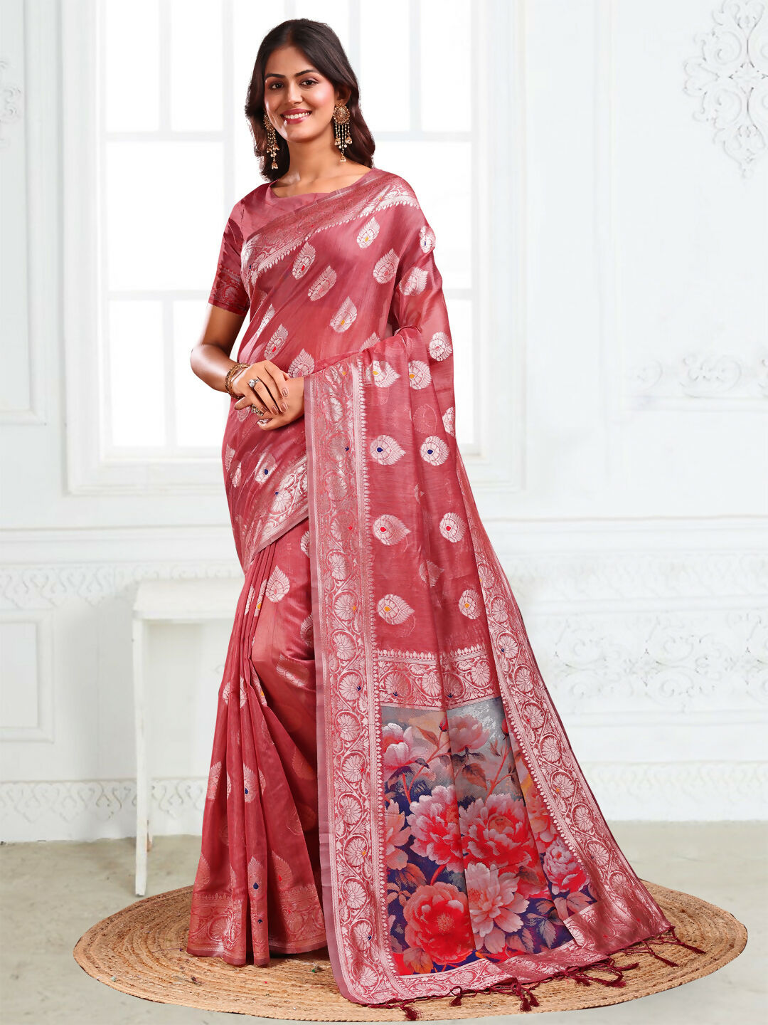 Shree Shyam Fashion Linen Cotton Rust Saree