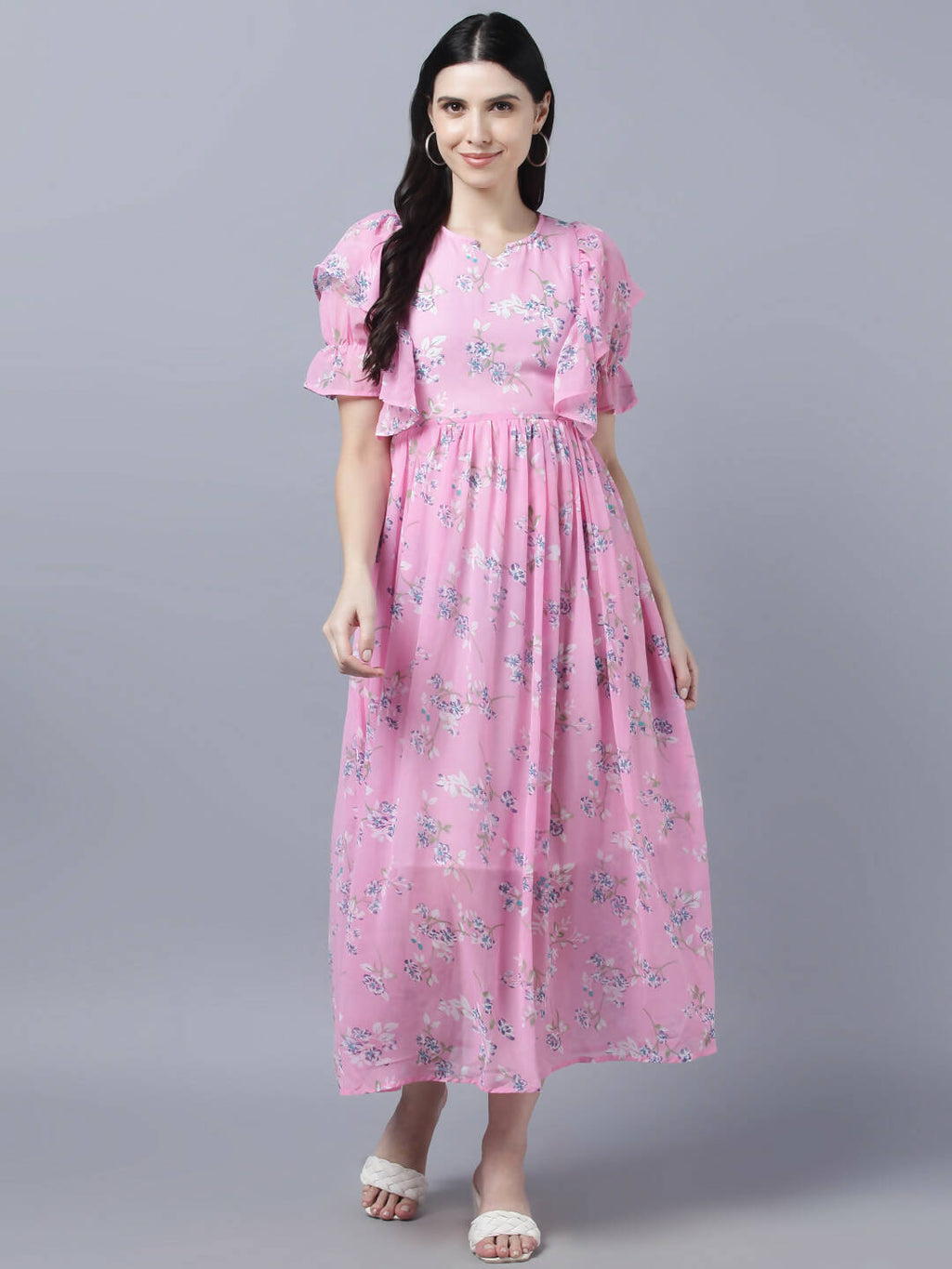 Myshka Women Pink Printed Fit and Flare Dress