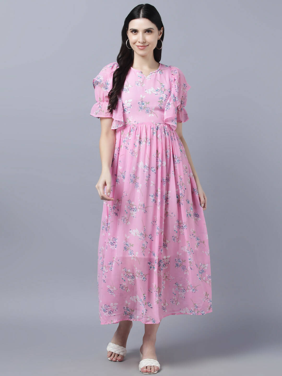 Myshka Women Pink Printed Fit and Flare Dress