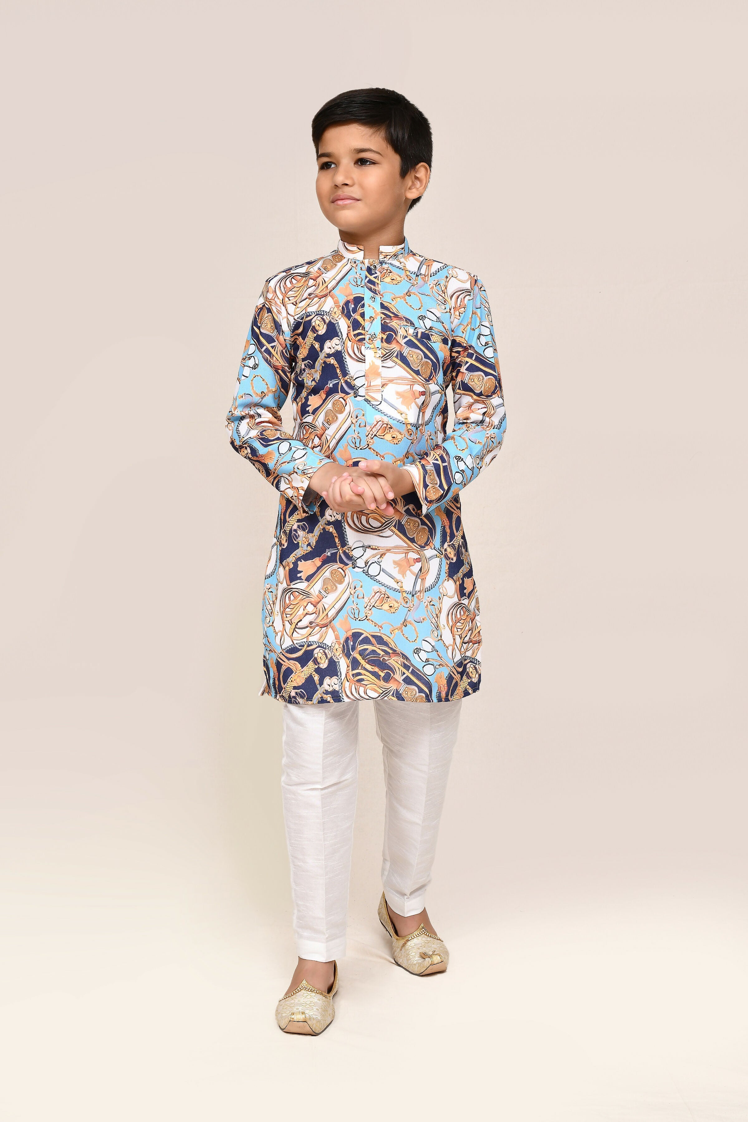 Joban Fashion Cotton Silk Blue Kurta With Straight Fit Pant