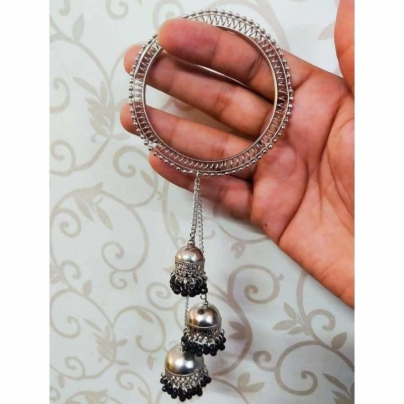 MS Fashion India Stylish Silver Bangles Chains With Black Pearls Jhumkas