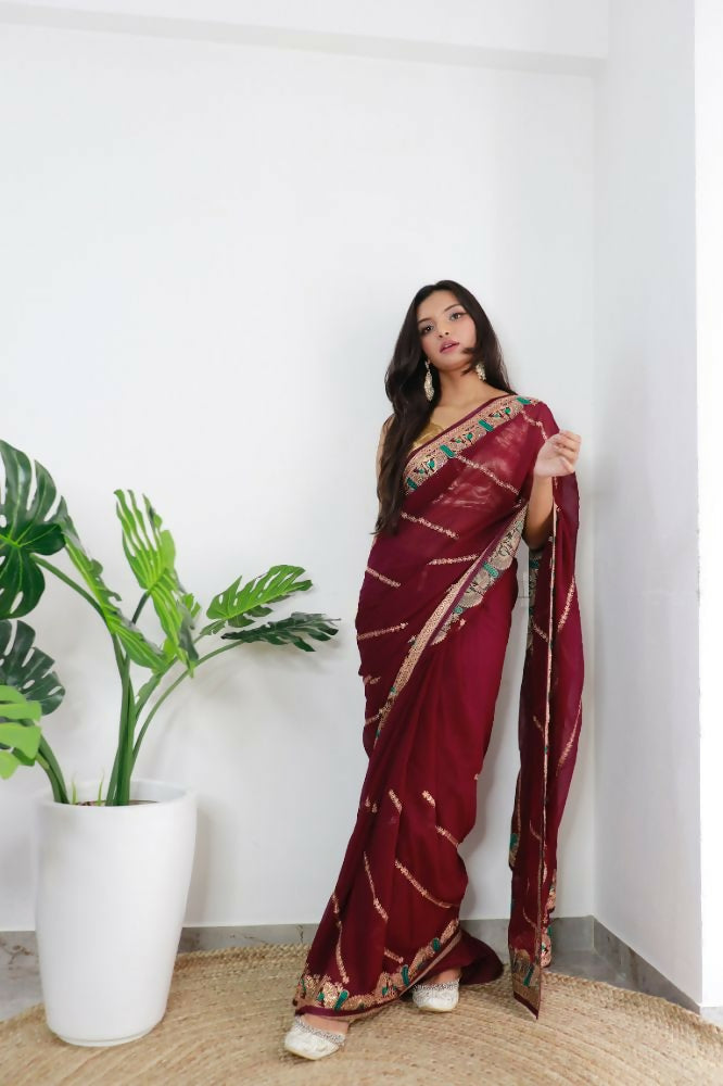 Vamsee Aaradhna Maroon Georgette Saree