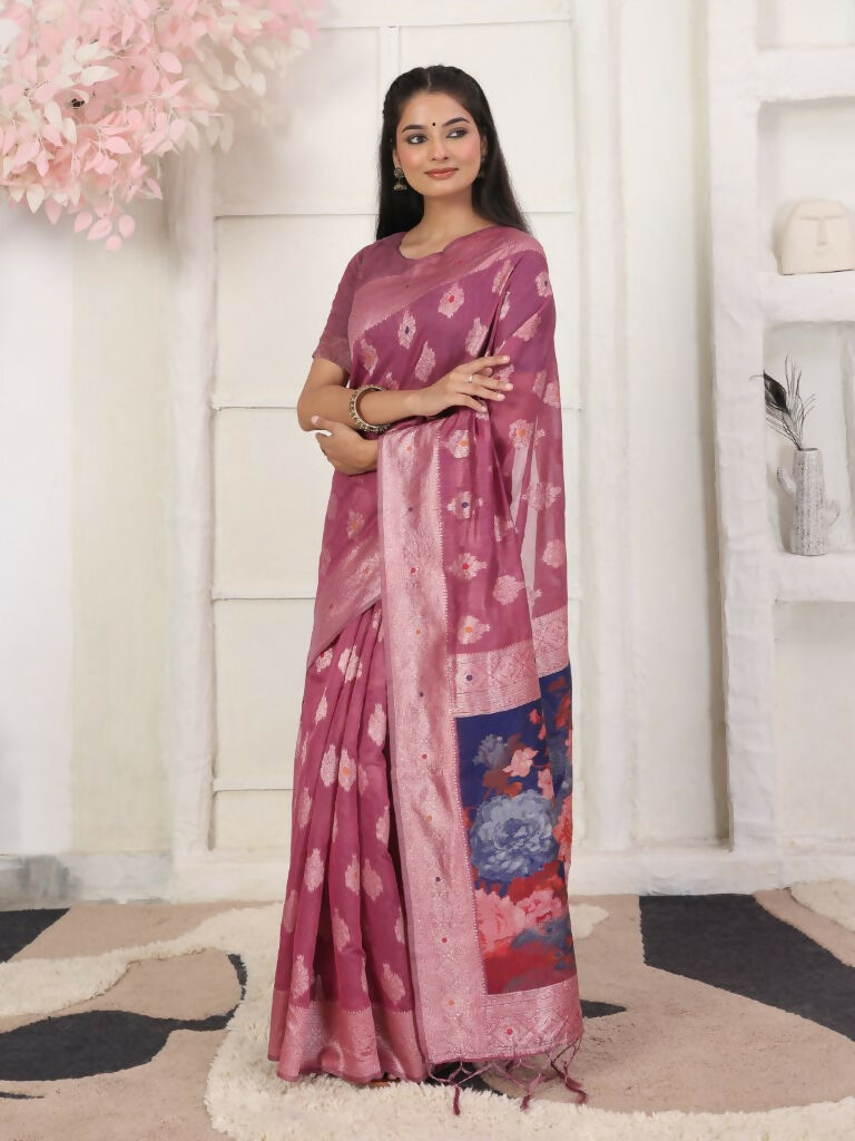 Shree Shyam Fashion Linen Cotton Pink Saree