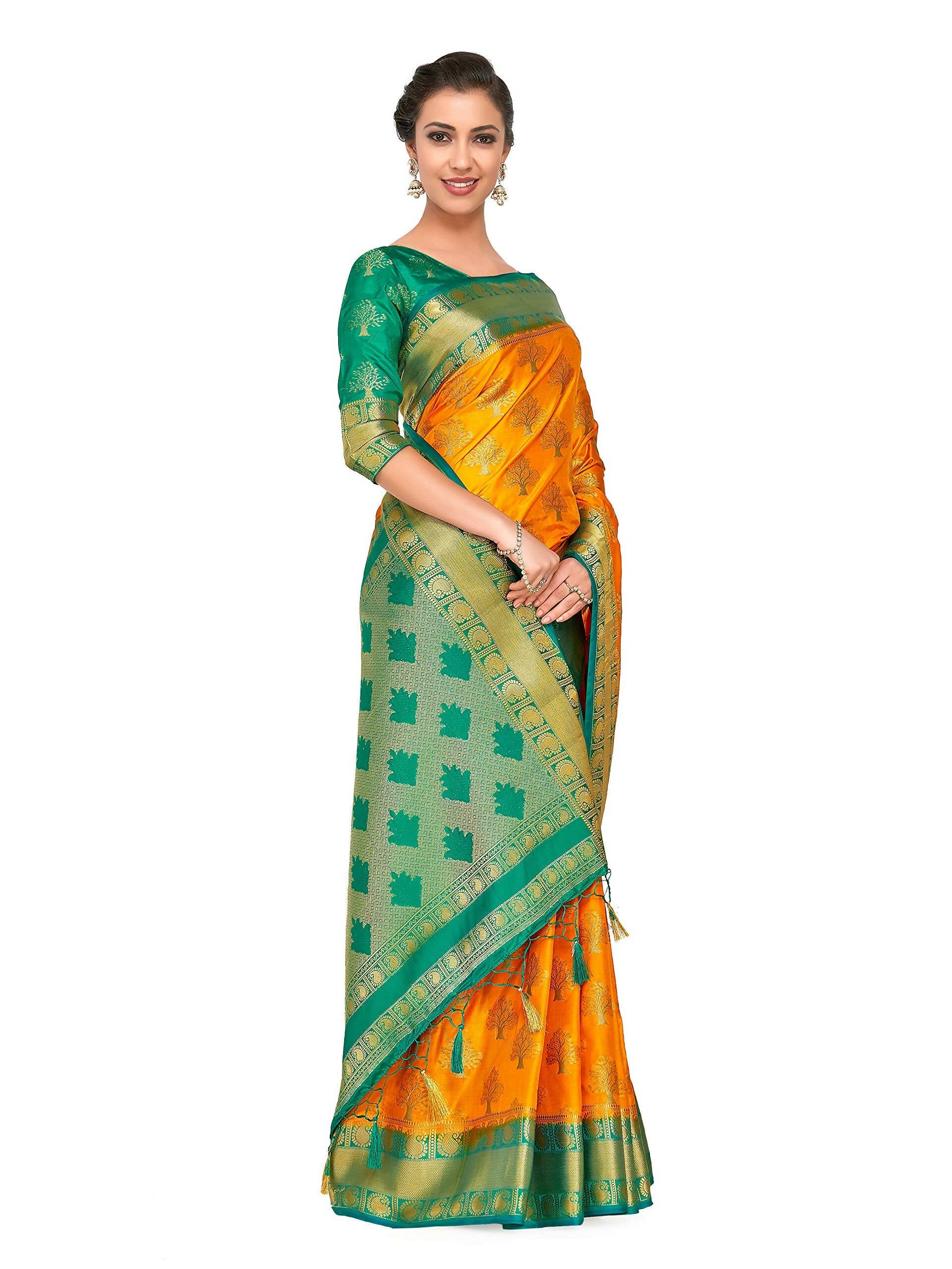 Mimosa Women's Gold Kanchipuram Silk Saree