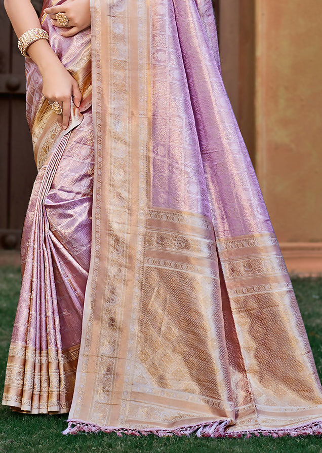 Sangam Prints Lavender Kanjivaram Silk Woven Work Traditional Saree