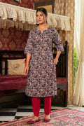 Aramya Straight Soft Cotton Floral Print Women's Kurta - Grey