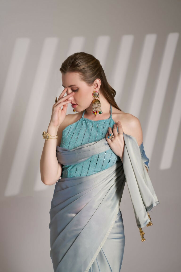 Grey Satin Rangoli Solid Fancy Designer Saree - Nafisa