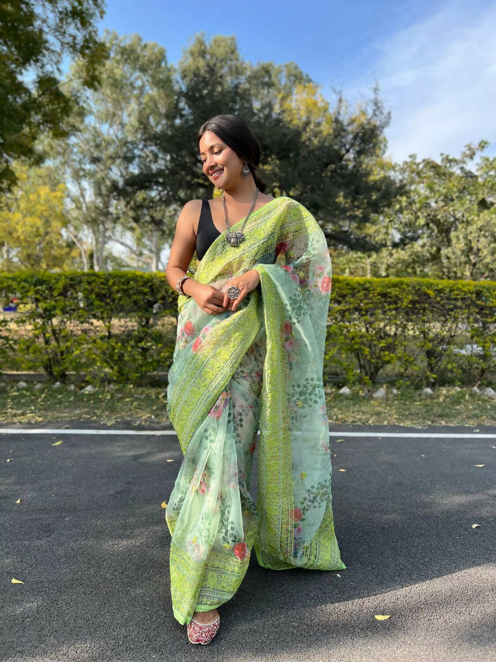 Vamsee Green Organza Saree