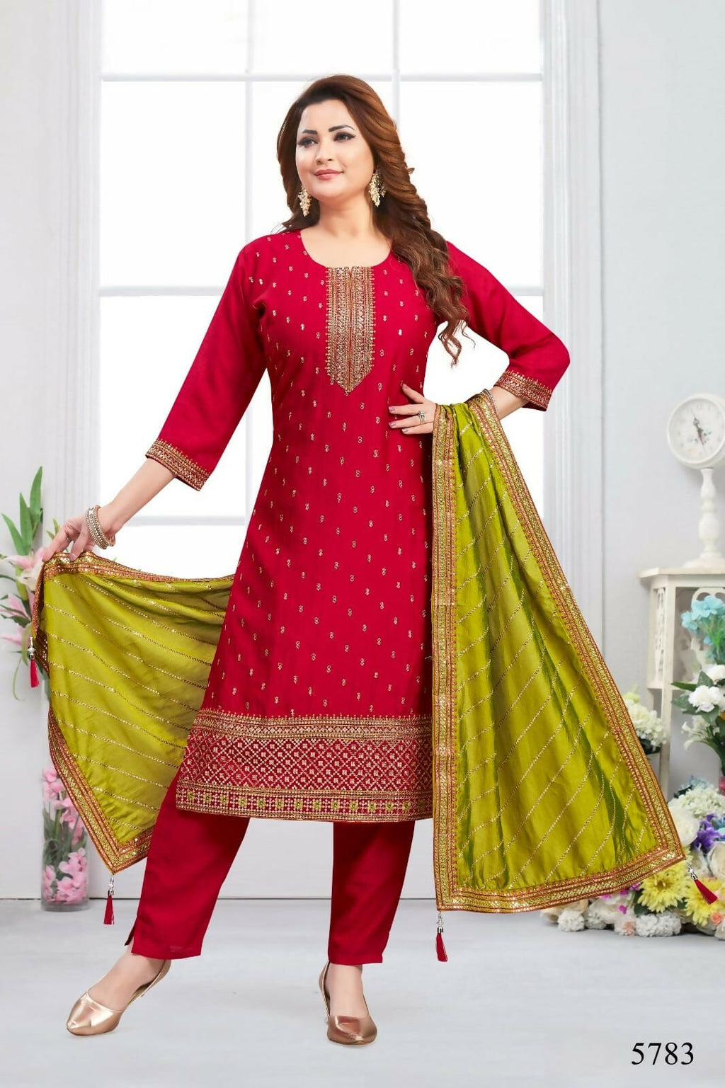 Joban Fashion Chinon Silk Red Color Kurta Set