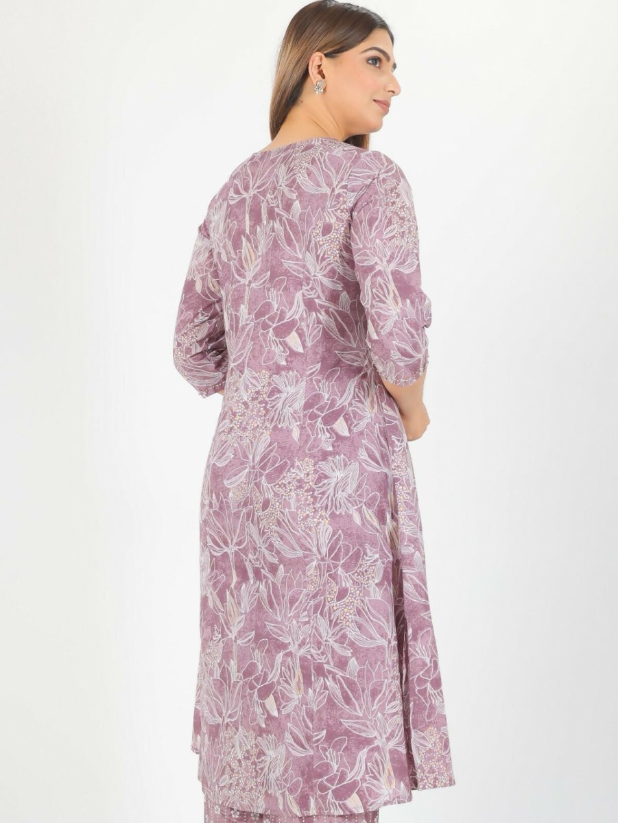 Aramya Purple Soft Cotton Gold Foil A-line Kurta for Women