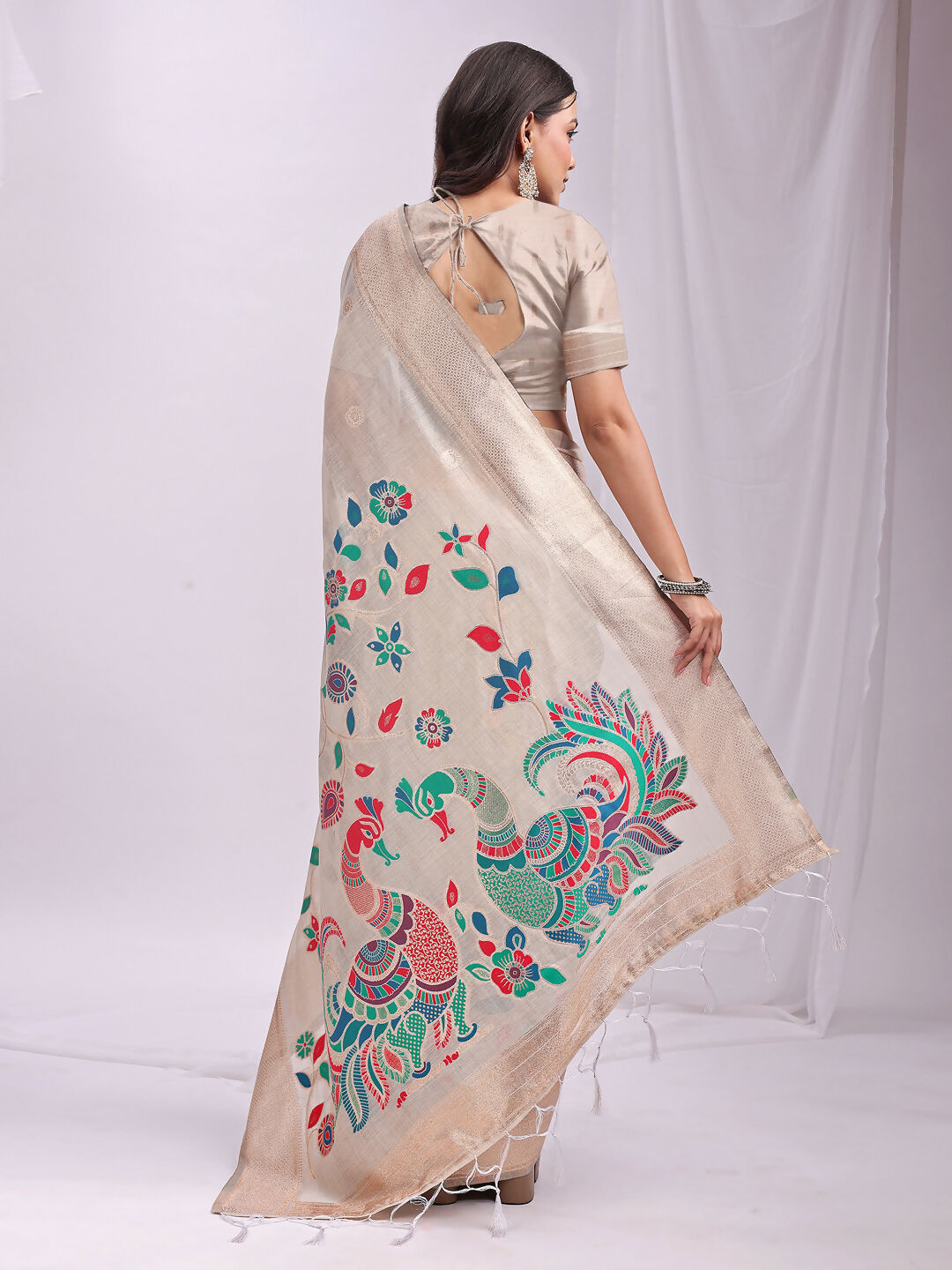 Shree Shyam Fashion Linen Cotton Cream Saree