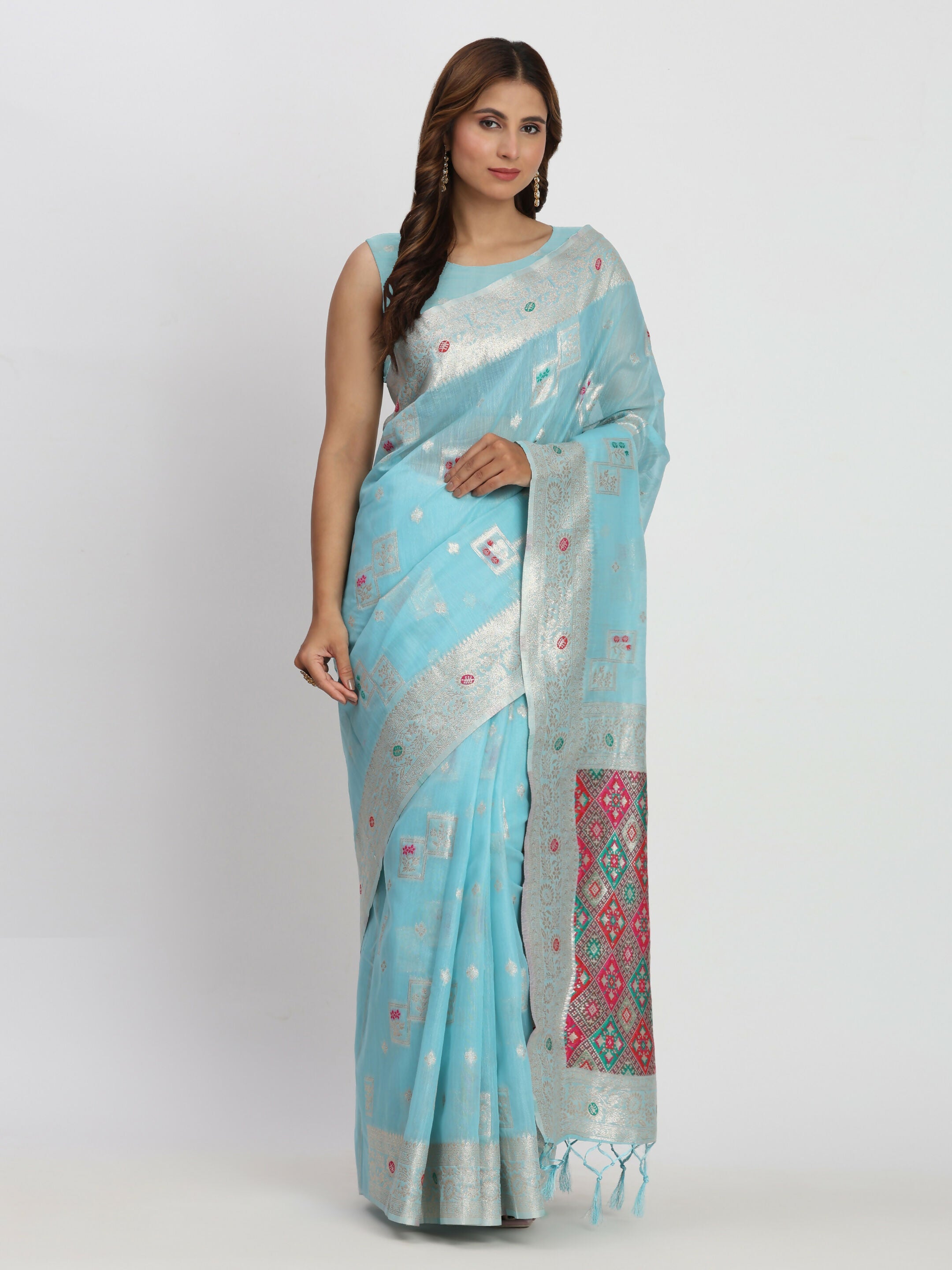 Shree Shyam Fashion Linen Cotton Sky Blue Saree