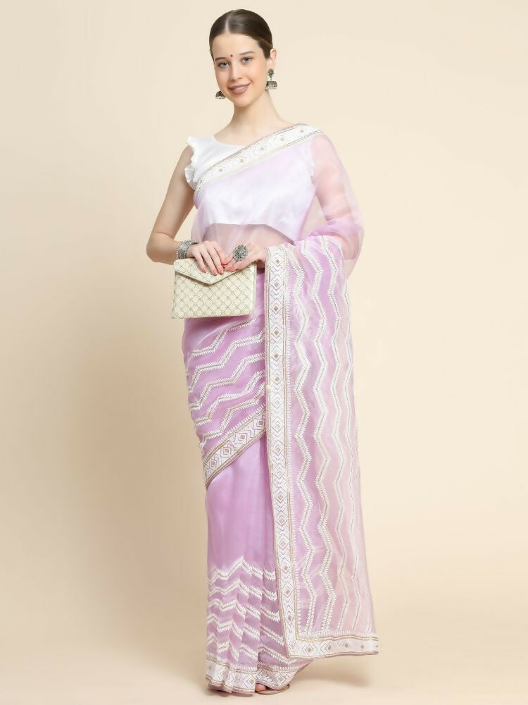 Vamsee Banno Lehriya Lavender Organza Saree