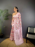 Joban Fashion Pastel Pink Floral Motifs Banarasi Silk Sarees