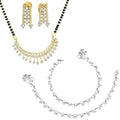 AanyaCentric Gold-Polished Mangalsutra Pendant Earring Set & Silver Plated Anklet