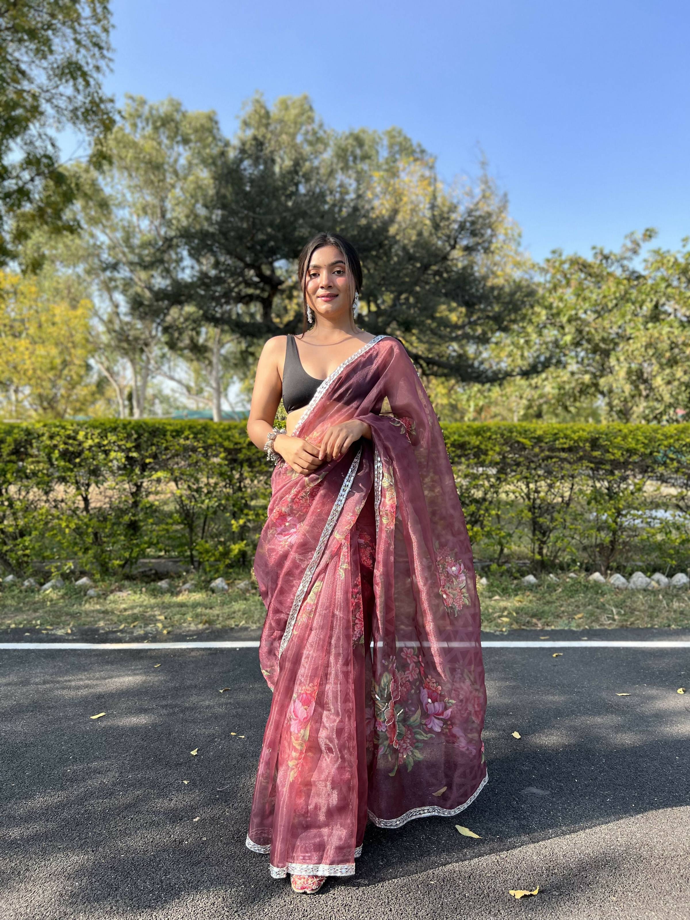 Vamsee Sia Maroon Organza Saree