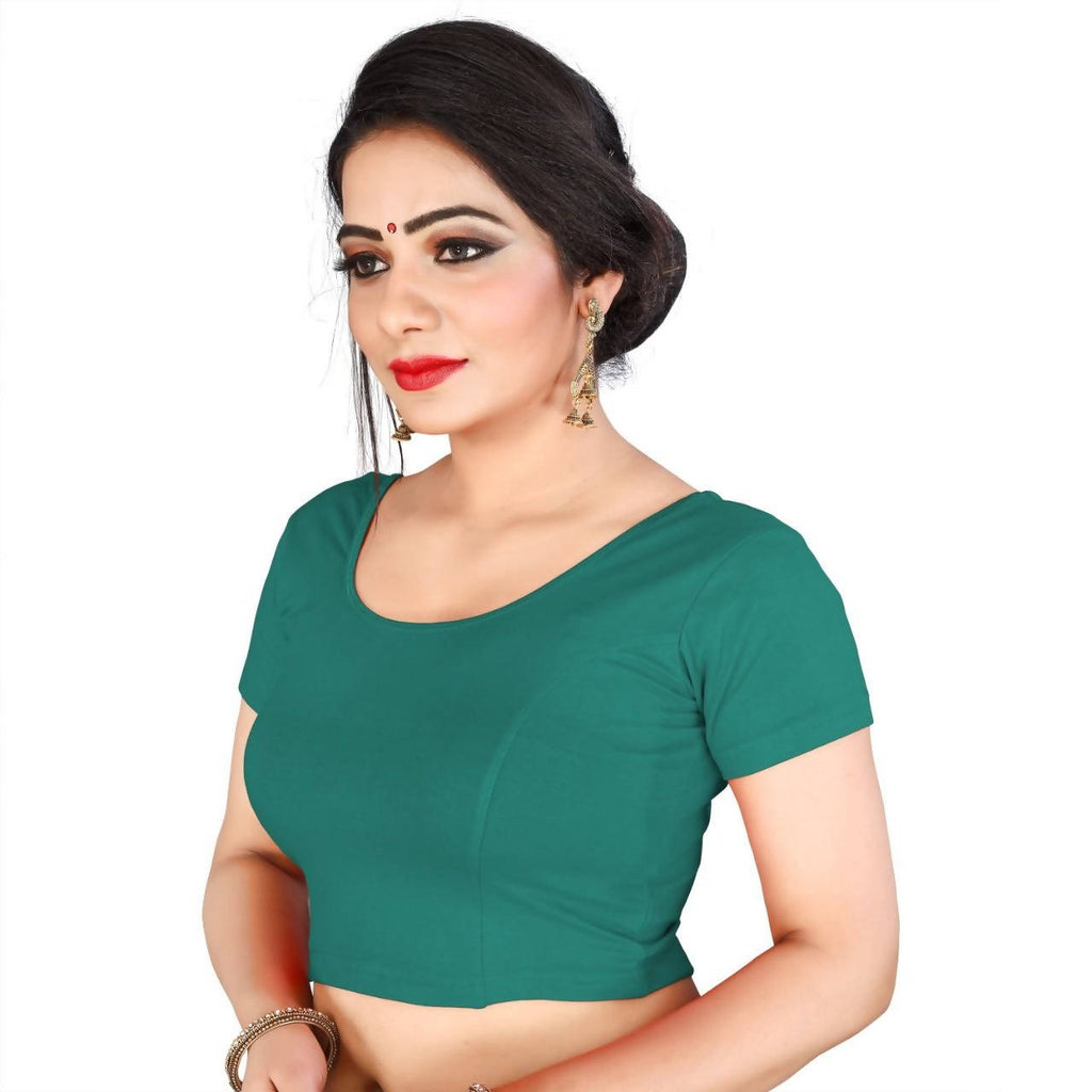 Vamika Rama Green Lycra Plain Blouse