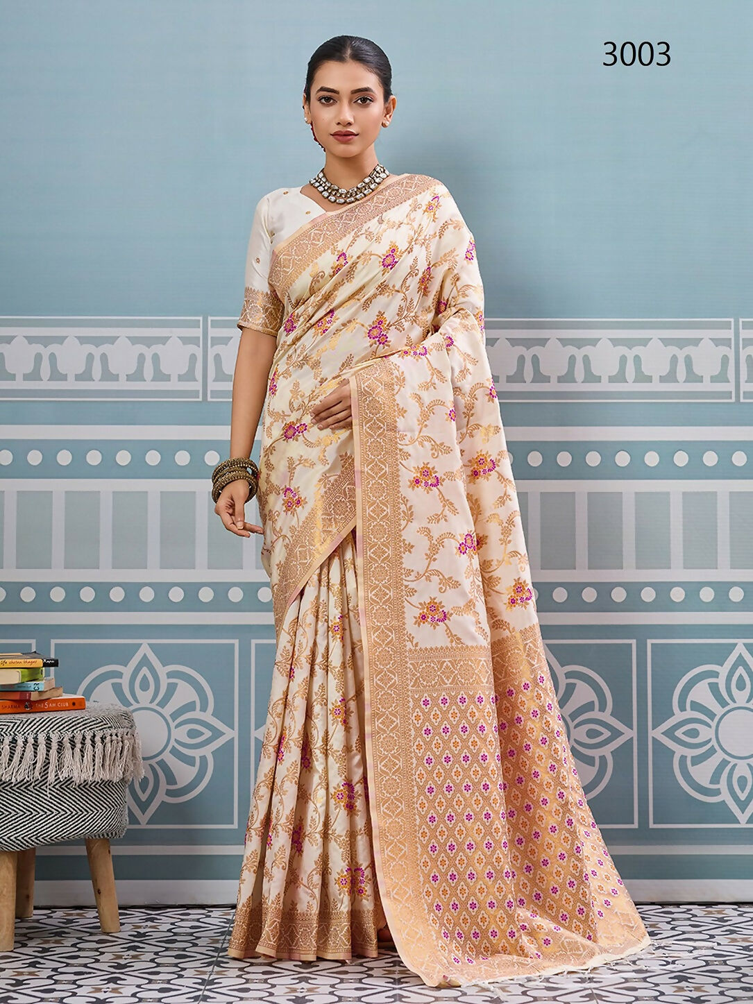 Shree Shyam Fashion Cream Silk Saree