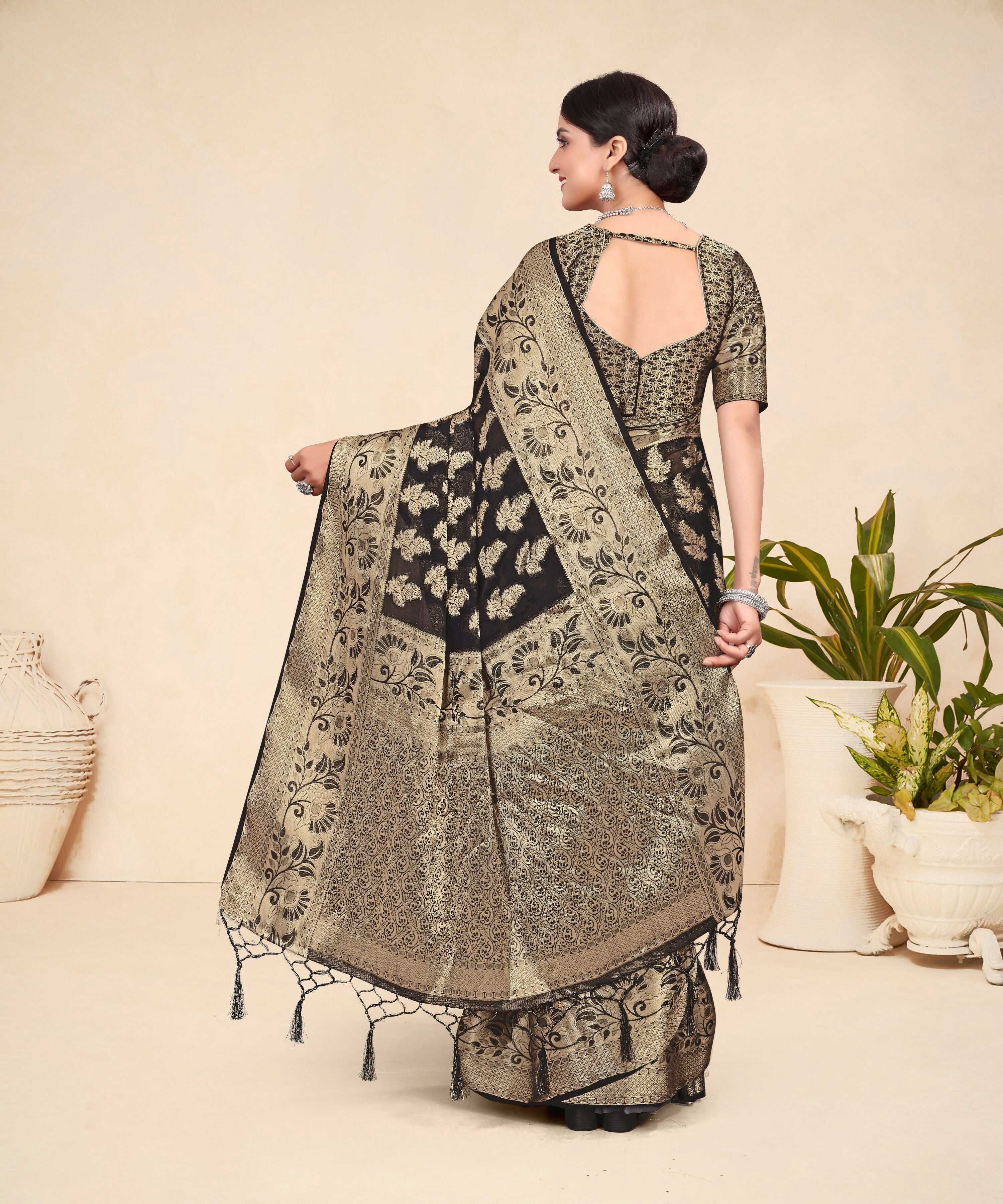 Black Viscose Weaving Designer Saree - Vandini