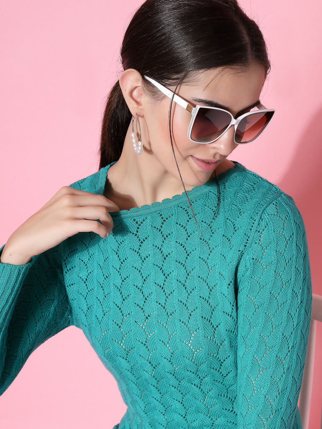 Women Green Acrylic Self Design Winter Dress - Wool Trees