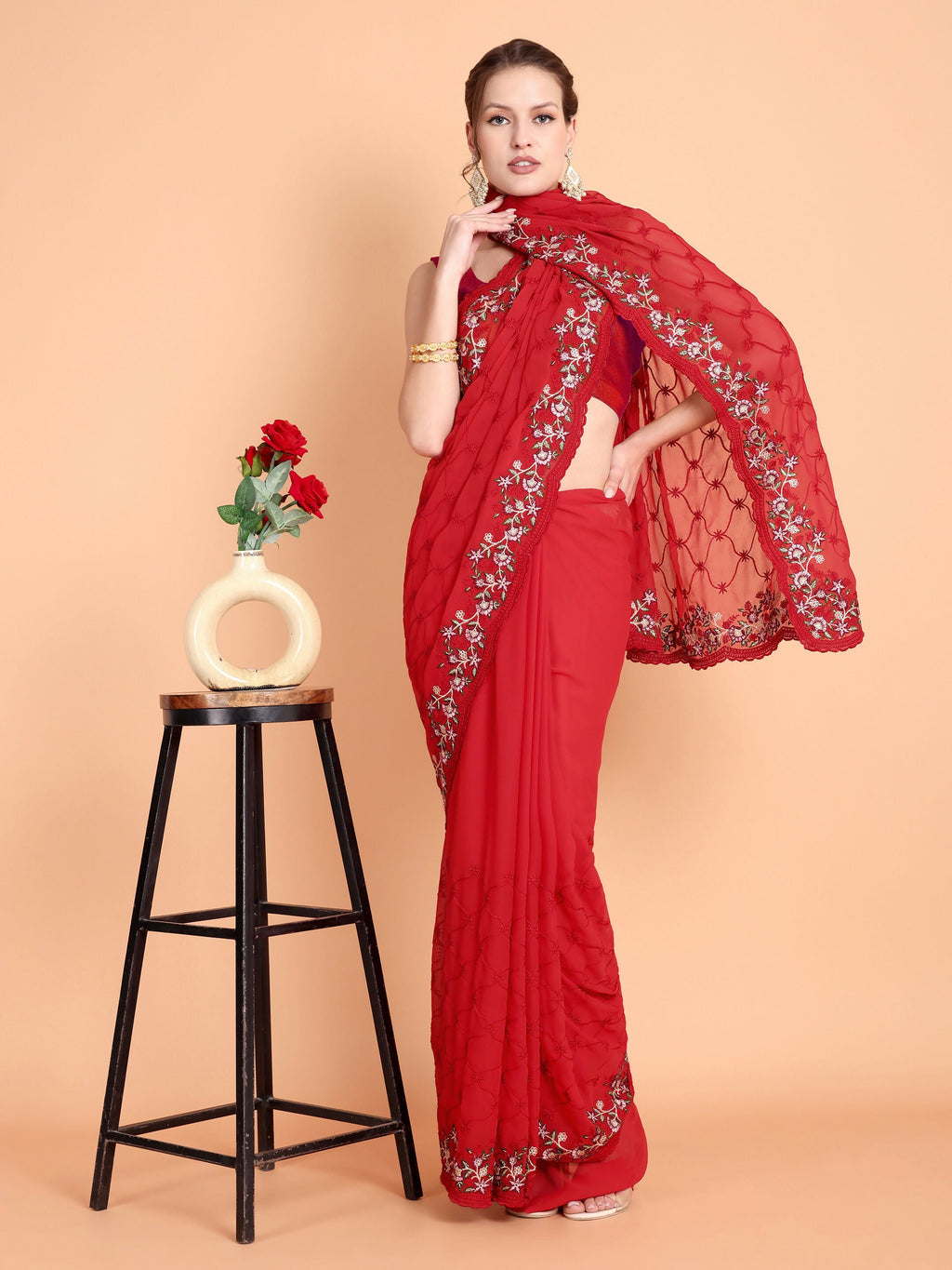Vamsee Ammelia Red Georgette Saree