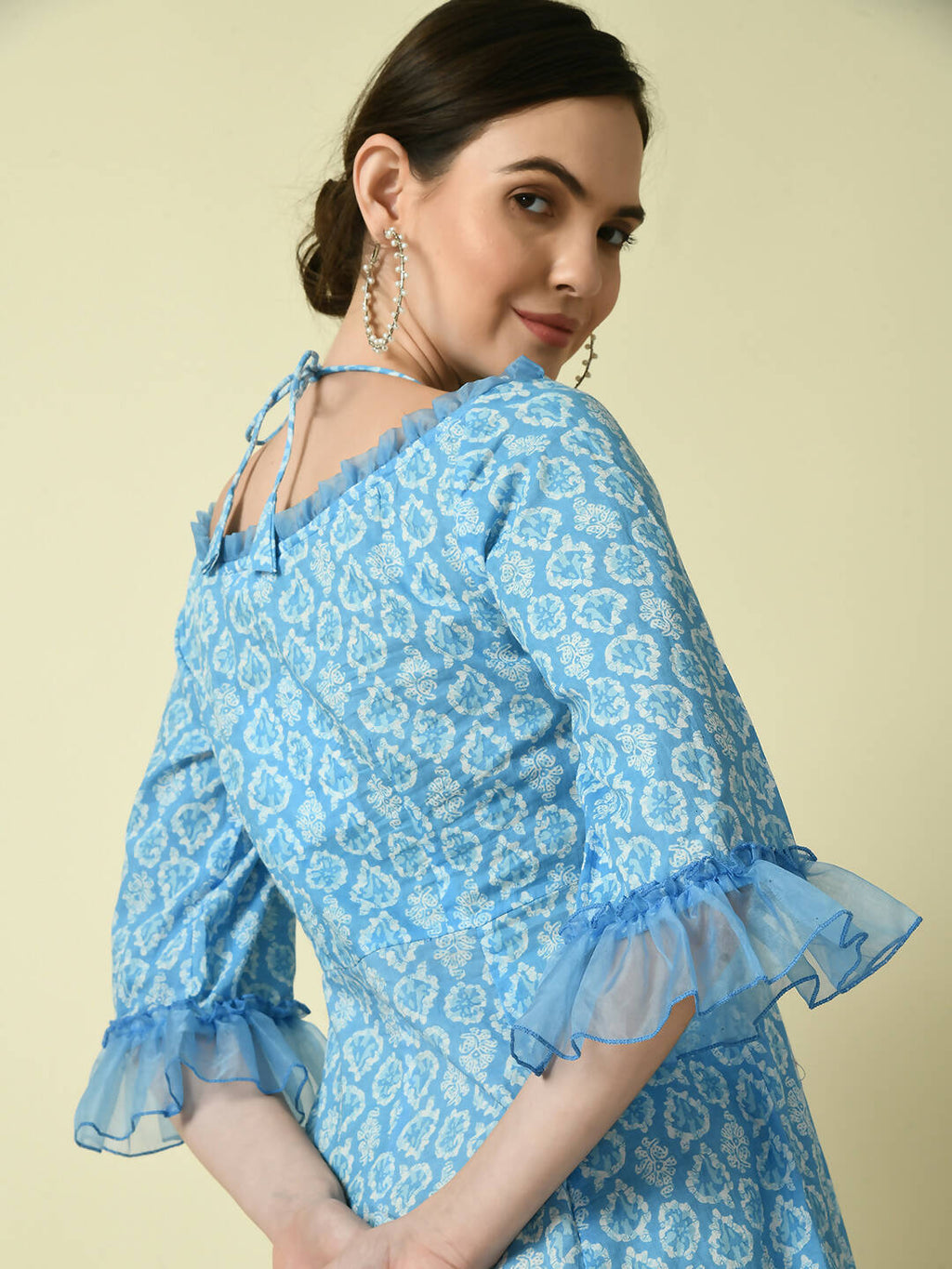 Myshka Women's Blue Empire Printed Dress