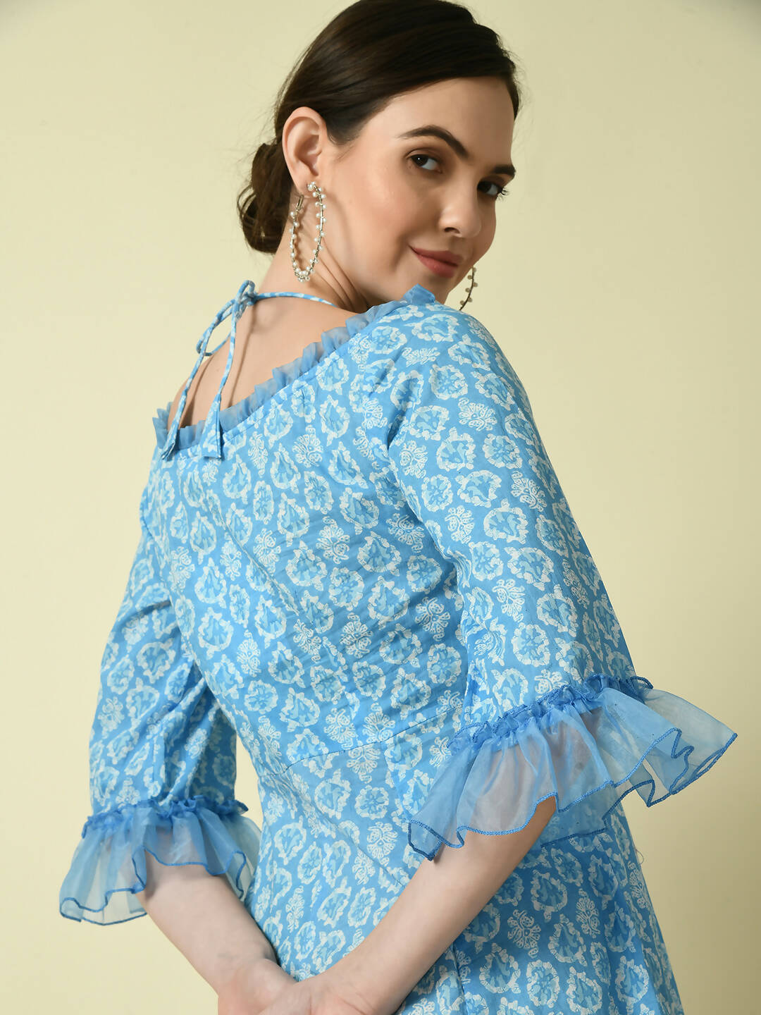 Myshka Women's Blue Empire Printed Dress