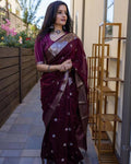 DEIANA'S Beautiful Designer Golden zari Soft Cotton Saree - Wine