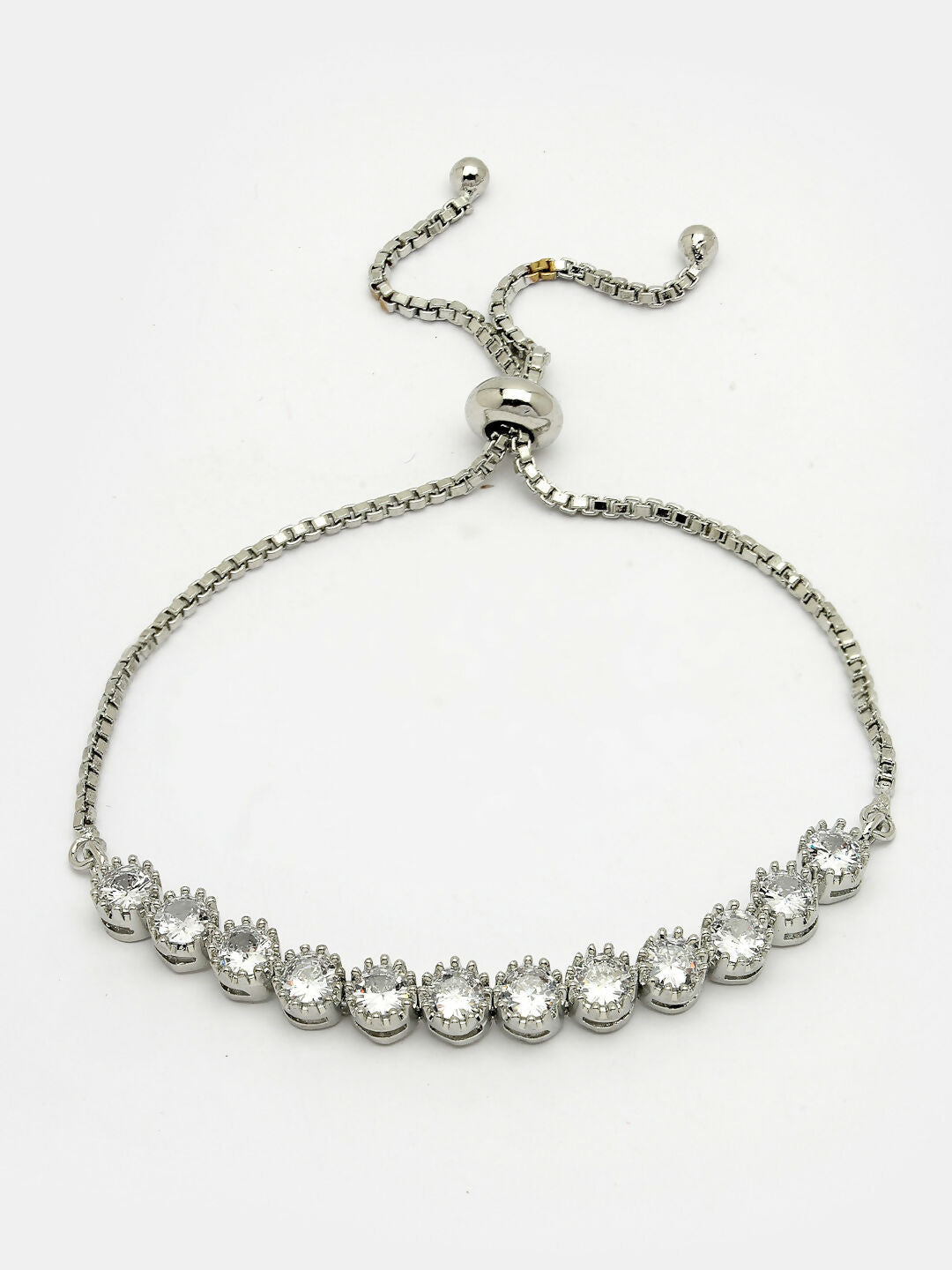 NVR Women Silver-Plated Handcrafted American Diamond Link Bracelet