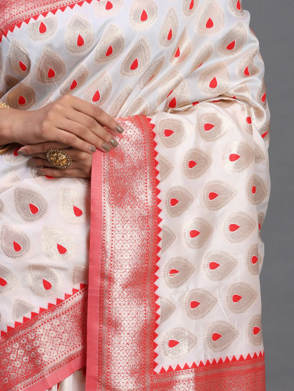 Shree Shyam Fashion Banarasi Silk Red & White Saree