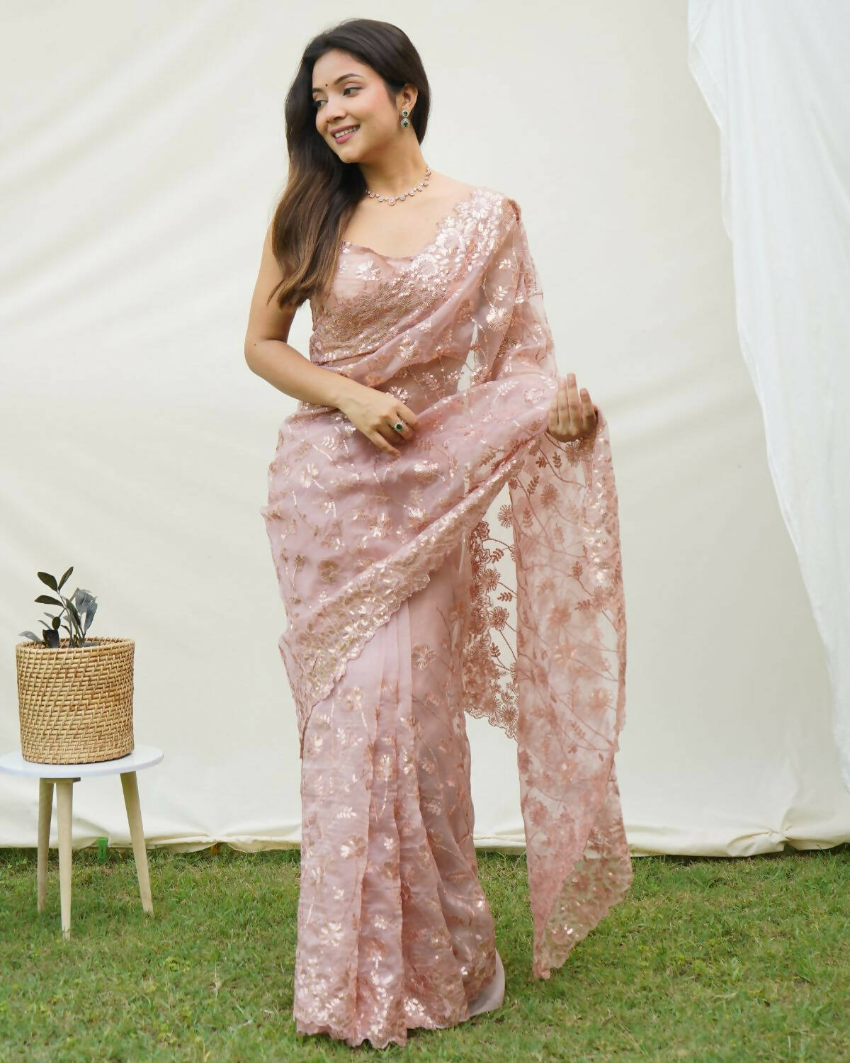 Vamsee Brown Organza Saree