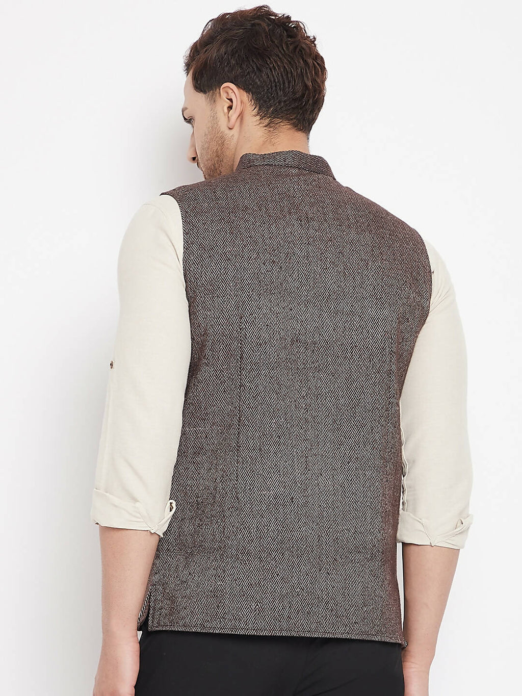 Even Apparels Brown Wool Men Woven Nehru Jacket