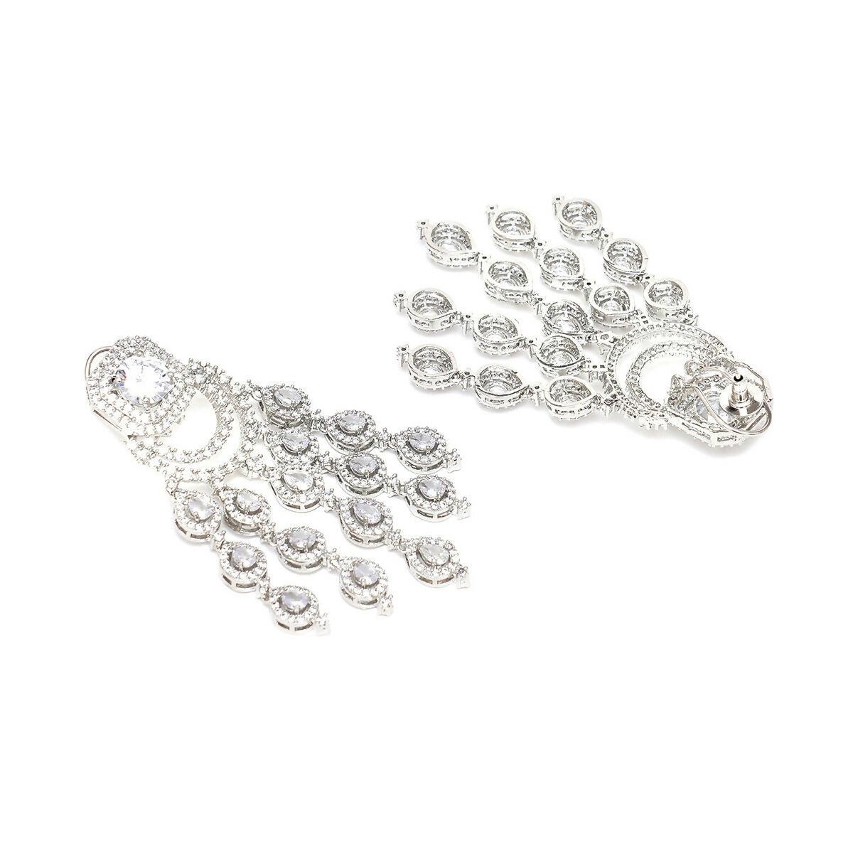 Long Diamond Studded Dangler Earrings- Ruby Raang