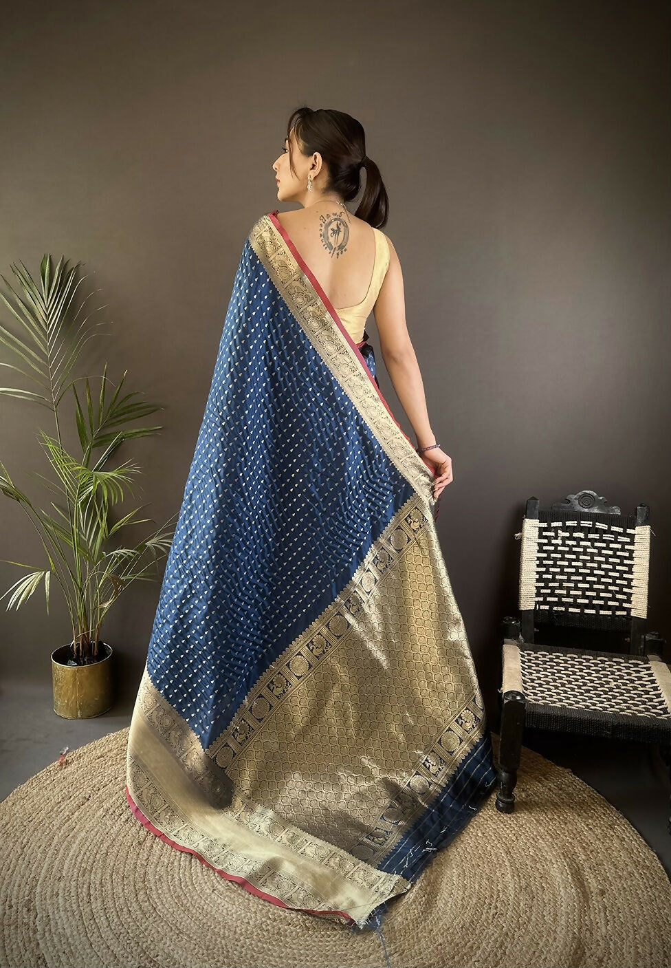 Joban Fashion Navy Blue Small Butti Banarasi Silk Sarees